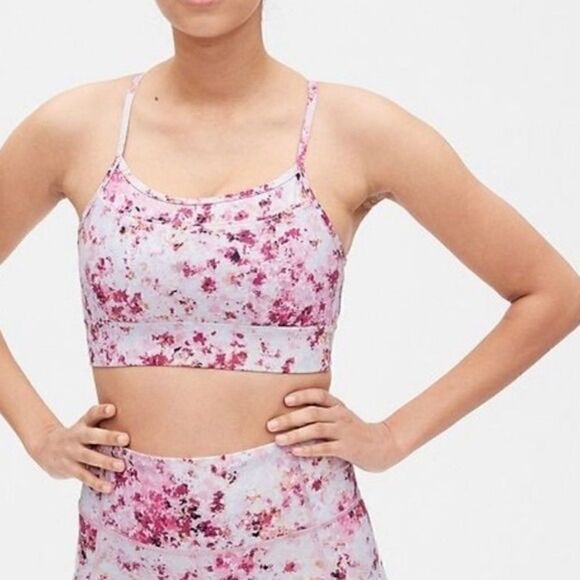 Gap Fit Multicolored watercolor-like pattern Crisscross back sports bra  size S - Picture 1 of 4